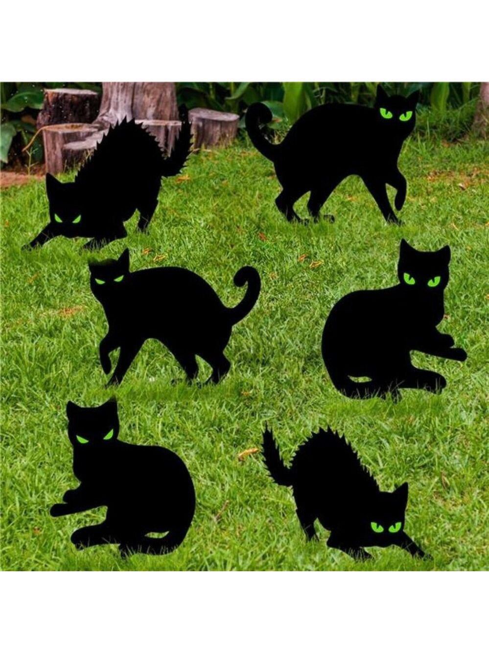 Halloween Black Cat Yard Decorations Glow in Dark Eyes Outdoor Scary Party Decor